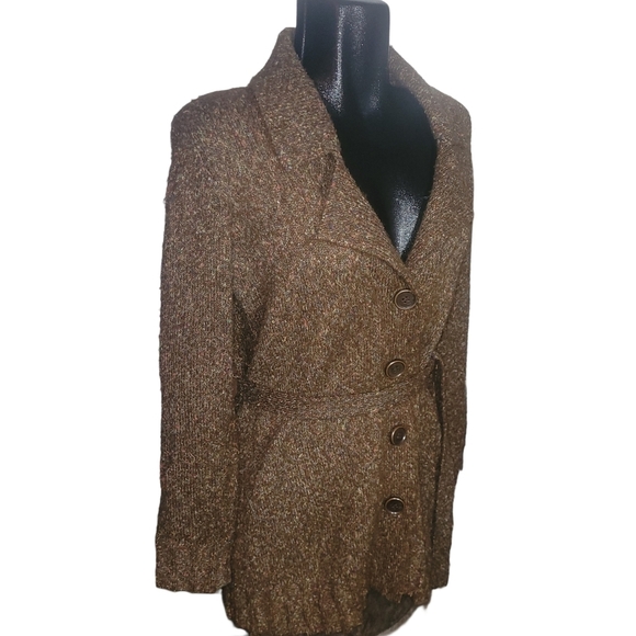 Penman's Brown Speckled Knit Cardigan with Belt S - Picture 3 of 7
